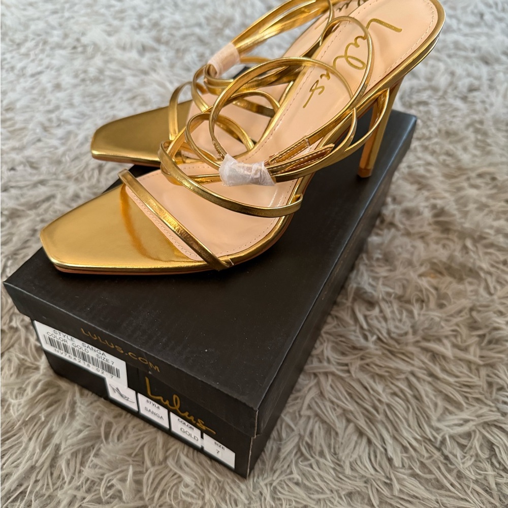 Lulu's Shiny Gold Strappy Heels
